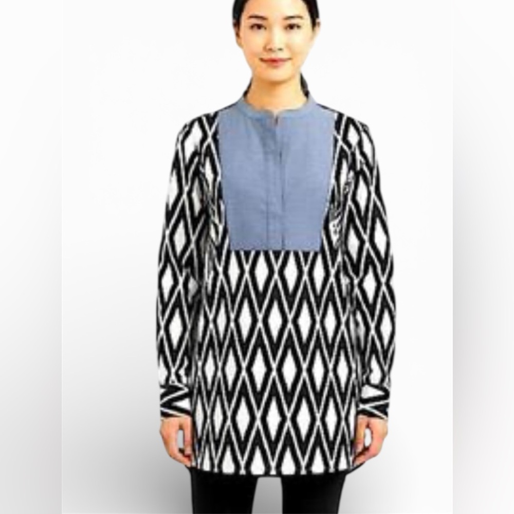 Tunic Top by J Crew Black/Wt‎ & Chambrey Size L
